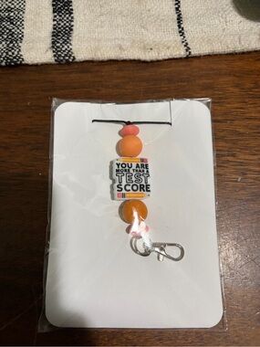 Inspirational Orange Beaded Keychain - You Are More Than A Test Score